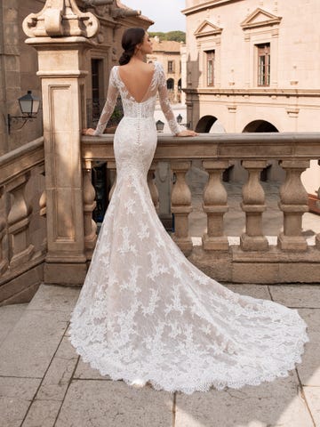 Gown, Wedding dress, Clothing, Dress, Shoulder, Bridal clothing, Fashion model, Bride, Bridal party dress, A-line, 