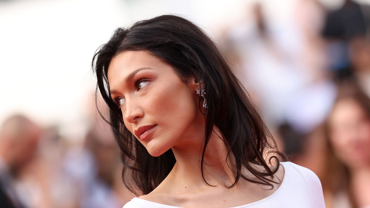 preview for Bella Hadid wearing vintage Versace on the Cannes red carpet
