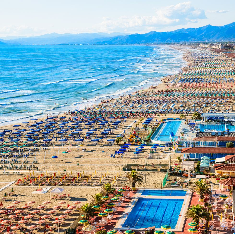 beach holidays in italy: Viareggio aerial panoramic view of coastline, Versilia, Tuscany,Italy.