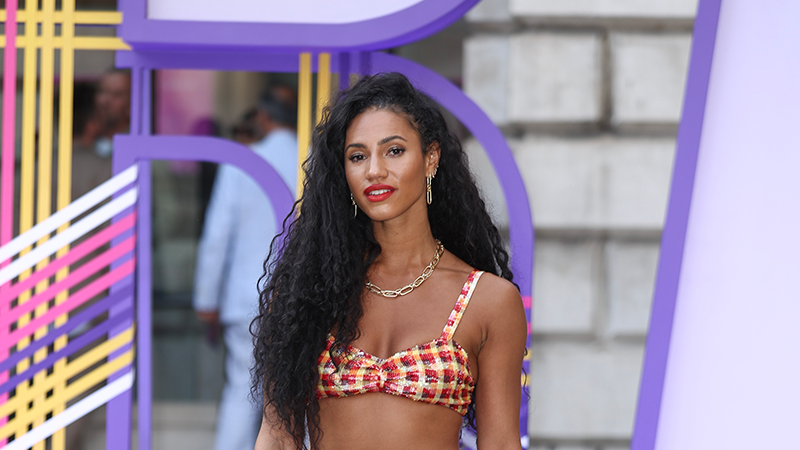 Radio 1's Vick Hope shines in a sequin bra top and maxi skirt