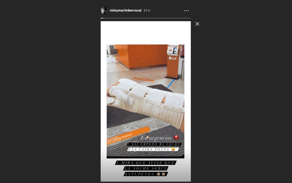 vicky martín berrocal cuenta en instagram cómo se ha roto la muñeca