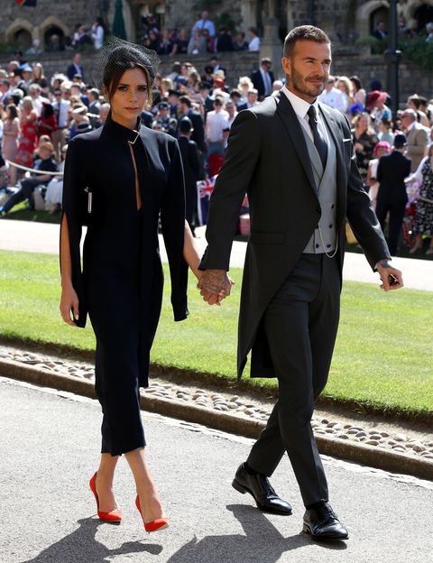 Victoria Beckham and David Beckham arrive at the Royal Wedding