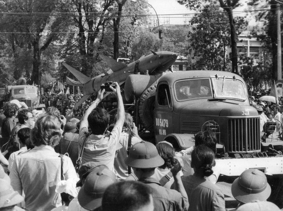 a victory parade in saigon on may 15, 1975