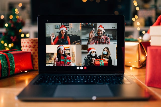 video call on a laptop screen during christmas