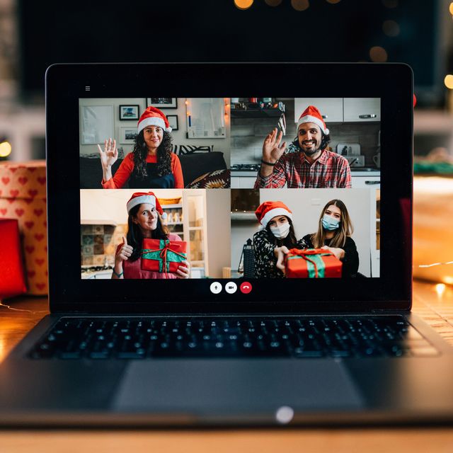 video call on a laptop screen during christmas