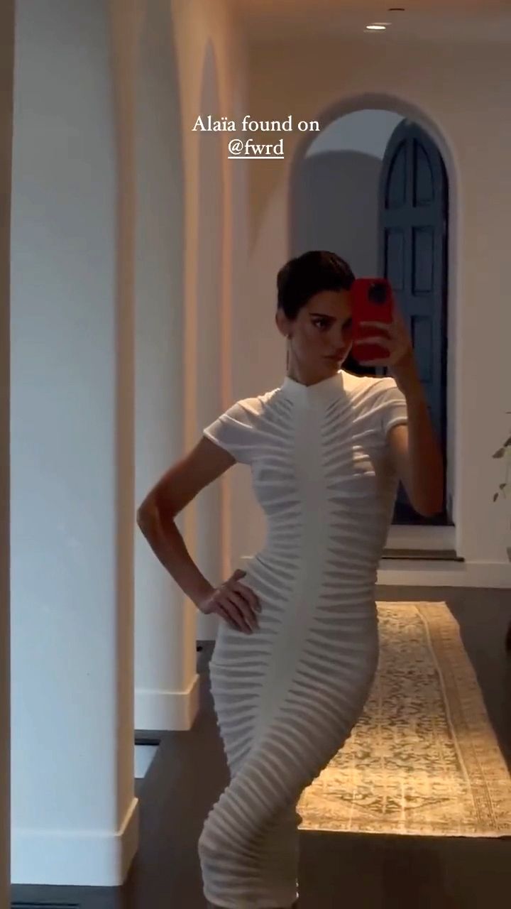 Kendall Jenner: White Corset Dress, Mini Bag