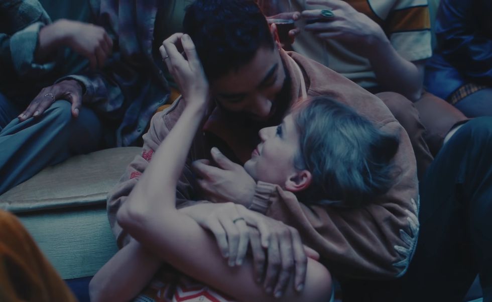 laith ashley and taylor swift cuddling up in the lavender haze music video
