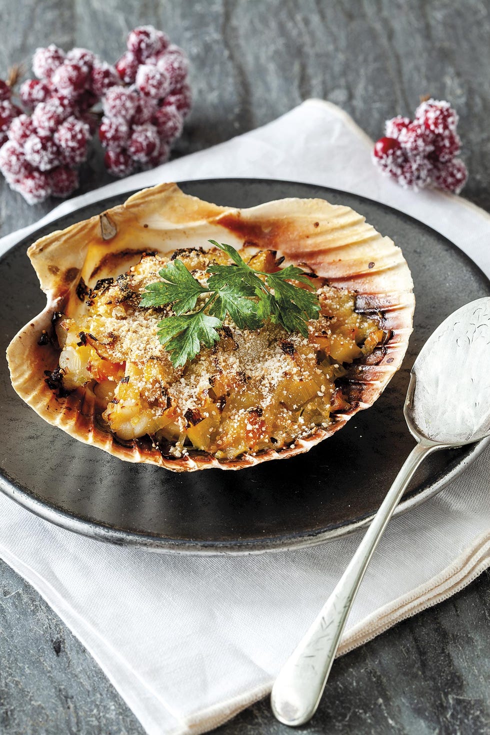 vieiras rellenas de puerro y zanahoria