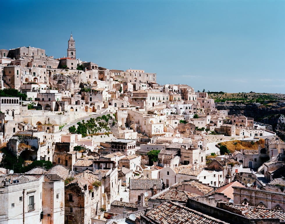 View across rooftops of Matera hilltown