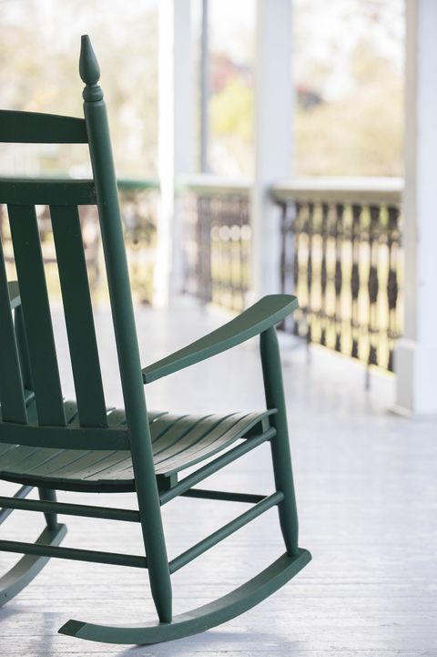 View of a rocking chair on a porch in southern Louisiana, USA