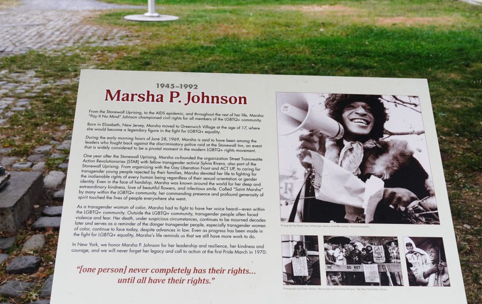 a view of an information plaque at the marsha p johnson