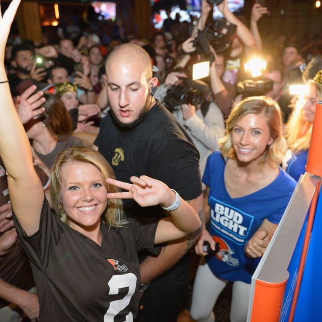 A view of atmosphere as the Bud Light Cleveland Browns Victory Fridges unlock across the city as the Browns earn first win since 2016