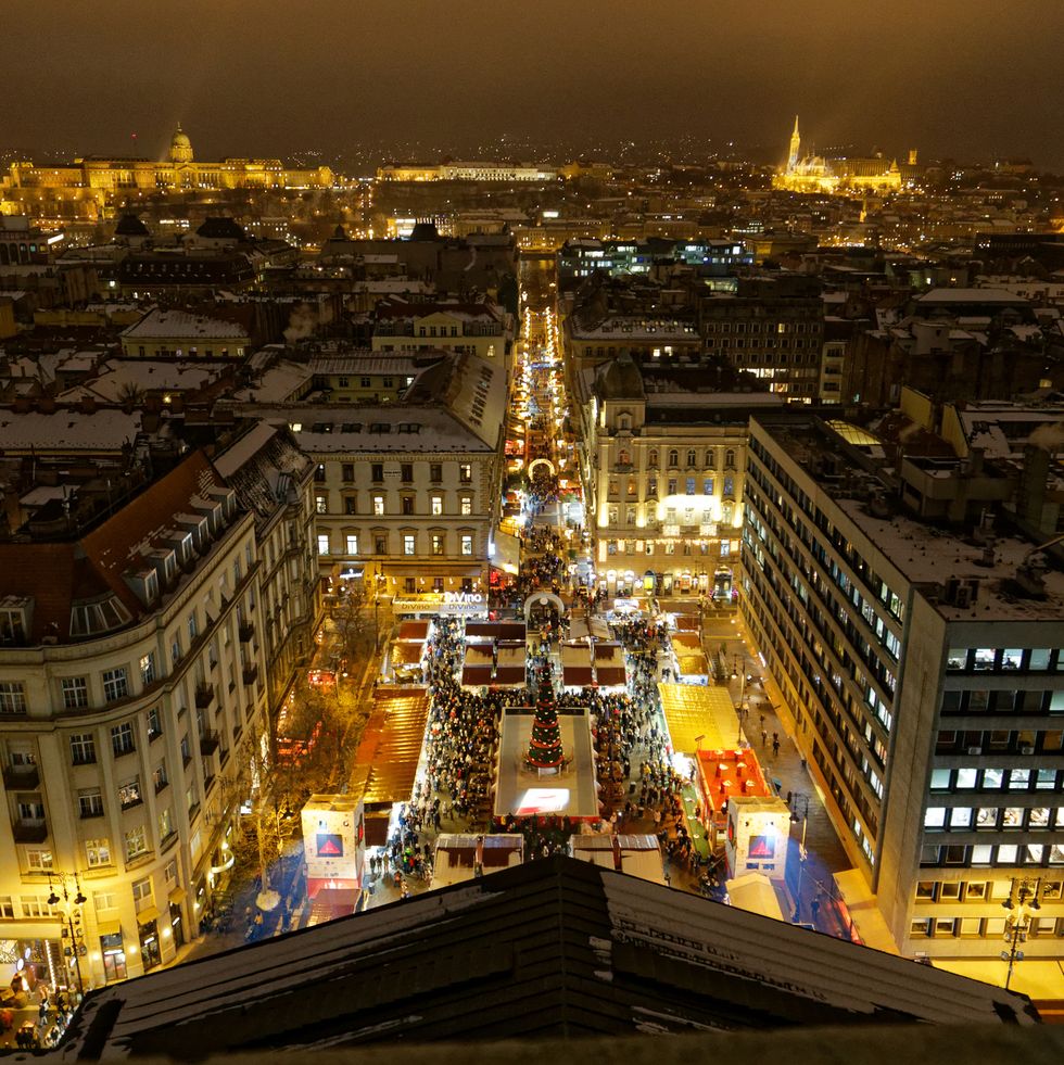 view of city during christmas period at night