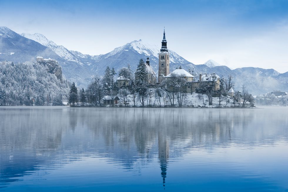 view of lake bled in the winter