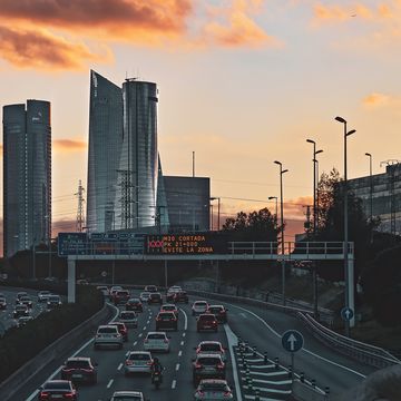view of m 30 highway and skyscrapers in madrid