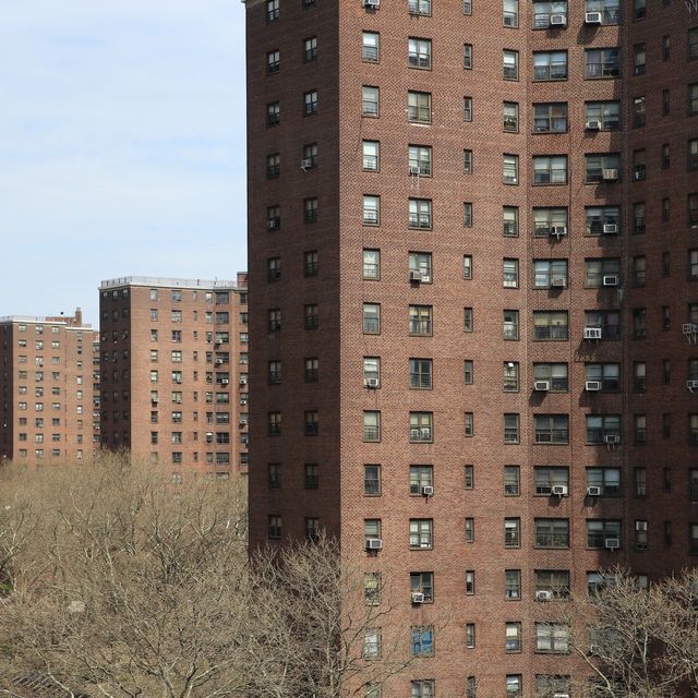 view of public housing projects in the lower east side of manhattan, new york city, usa