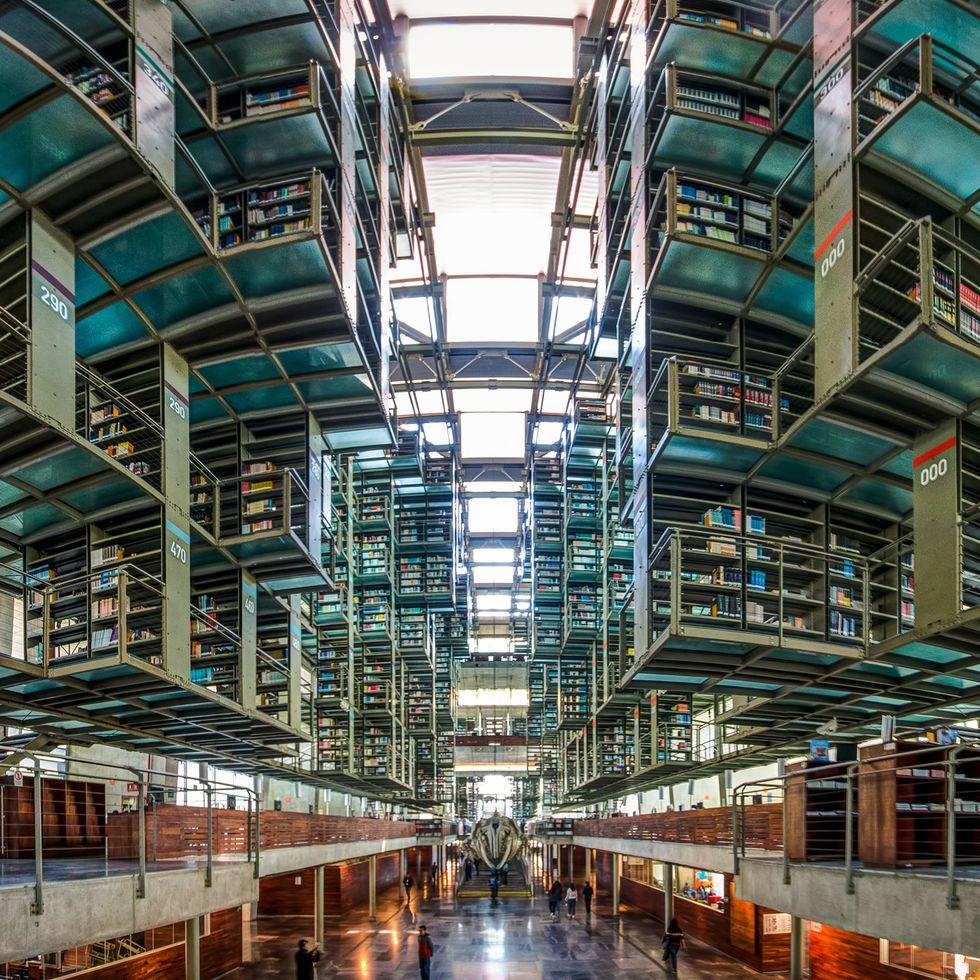 a view of the inside of the biblioteca vasconcelos library in mexico city, mexico