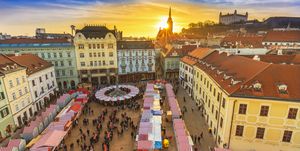 View on Christmas market on the Main square in Bratislava
