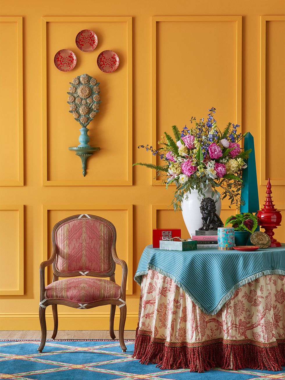 Pink, Room, Decoration, Yellow, Furniture, Interior design, Purple, Magenta, Turquoise, Chair, 