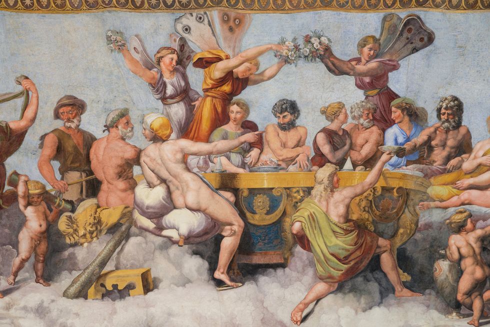 loggia of eros and psyche in the villa farnesina containing the frescoes painted by raphael and his pupils giulio romano, francesco penni, raffaellino del colle, and giovanni da udine