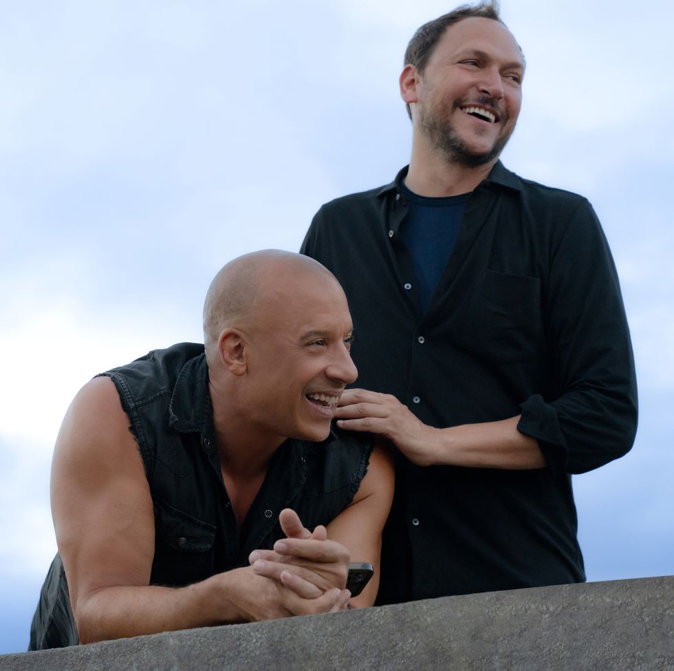 l to r vin diesel and director louis leterrier on the set of fast x