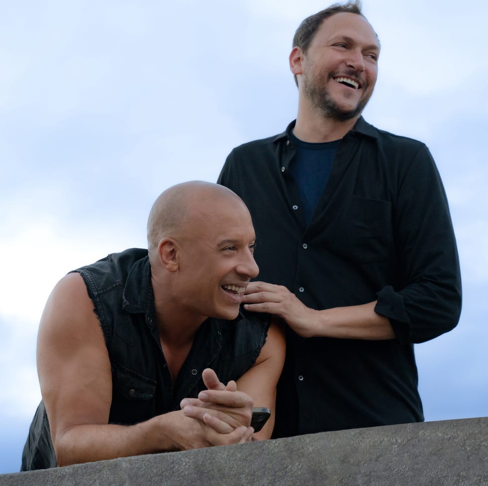 l to r vin diesel and director louis leterrier on the set of fast x