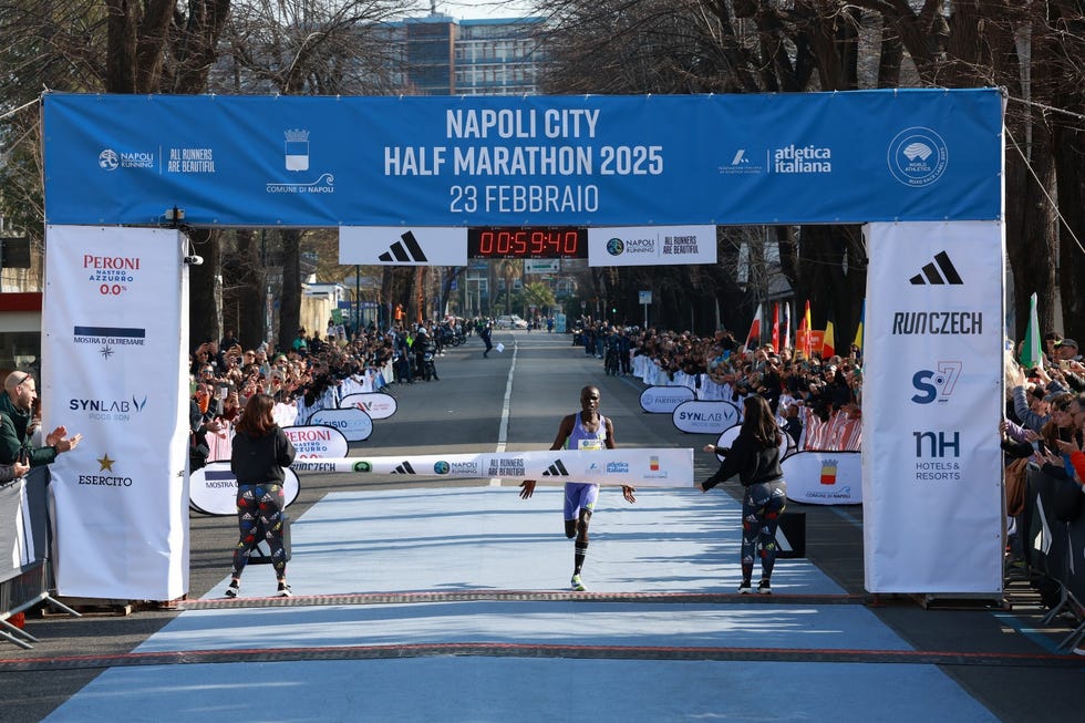 celebration at the finish line of the napoli city half marathon 2025