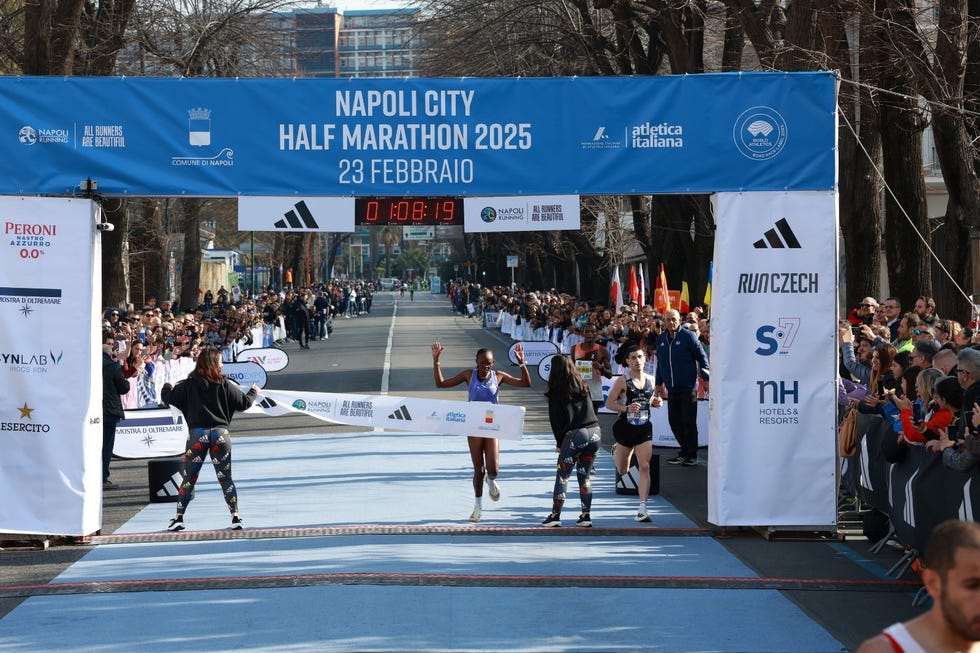 half marathon race finish line event in naples