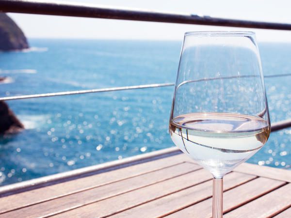 Water, Glass, Stemware, Wine glass, Drinkware, Sky, Vacation, Sea, Ocean, Drink, 