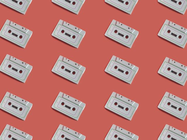 vintage background with white cassette tapes