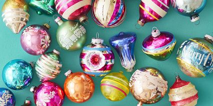 colorful vintage shiny brite christmas ornaments in a group