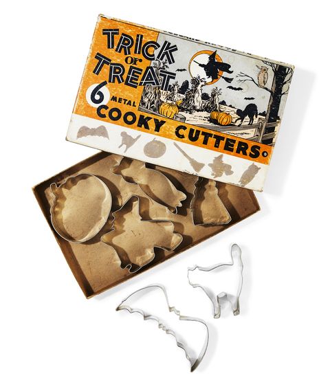 vintage box of shaped halloween cookie cutters