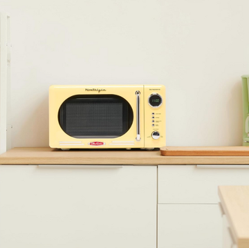 vintage inspired kitchen appliances microwave and tea kettle