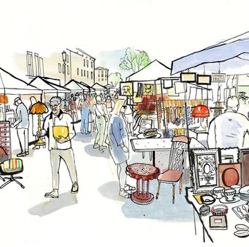 illustration of a flea market by lucinda rogers