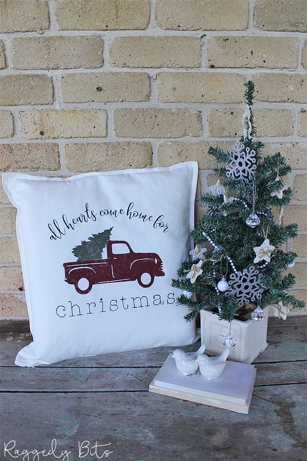 vintage red truck christmas pillow