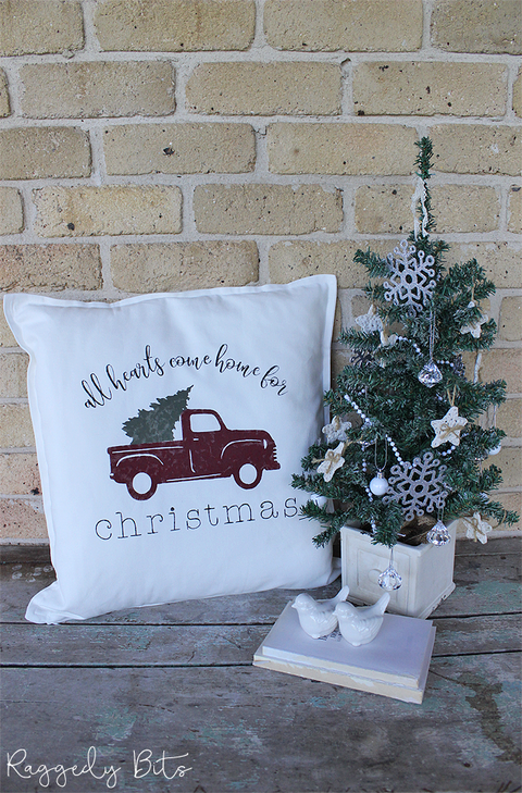vintage red truck christmas pillow