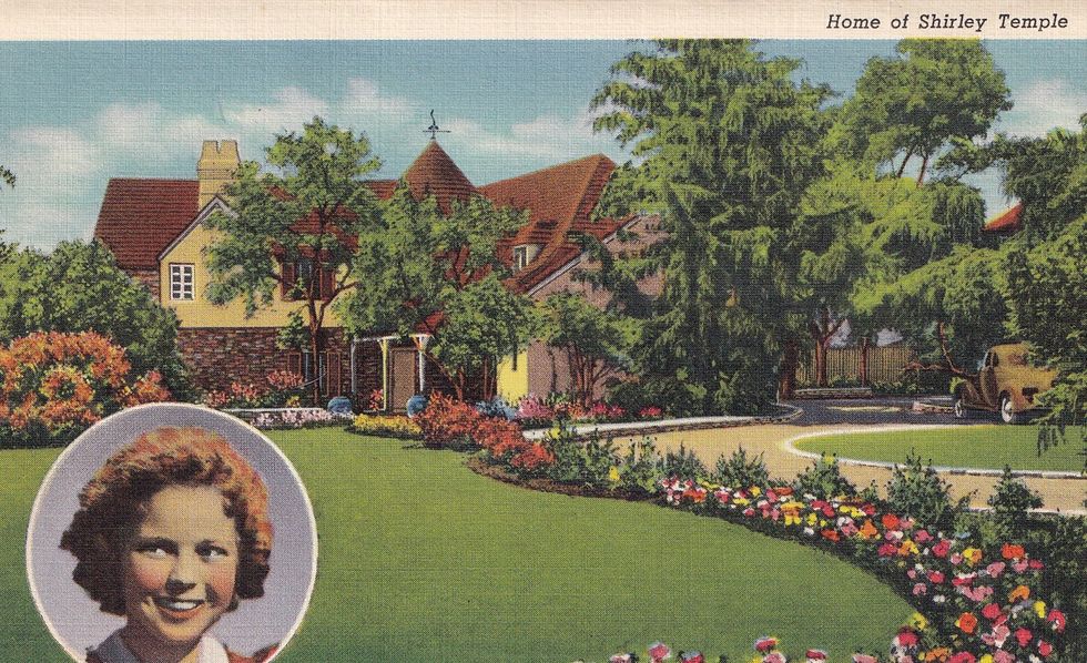 vintage souvenir postcard, shirley temple's home, movie star homes series, ca 1938