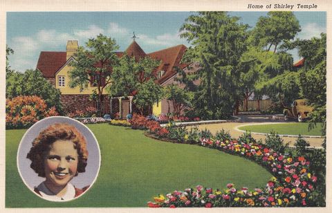 vintage souvenir postcard, shirley temple's home, movie star homes series, ca 1938