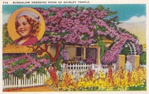 vintage souvenir postcard, shirley temple, movie star homes, ca 1940