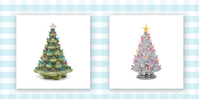 Holiday Peak Battery-Operated Vintage-Style Ceramic Christmas Tree, Nostalgic Holiday Dcor, Green, 13 High