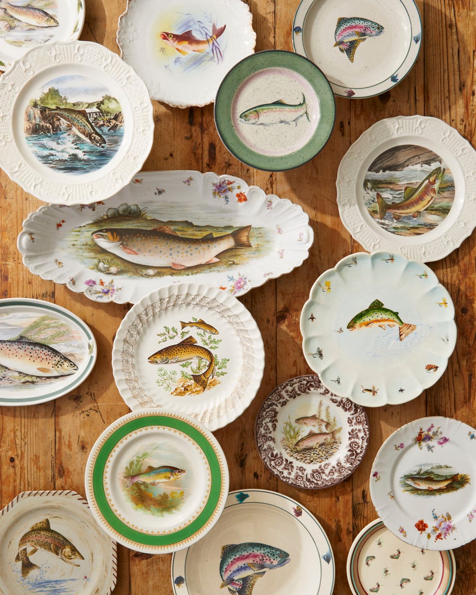 collection of vintage trout plates