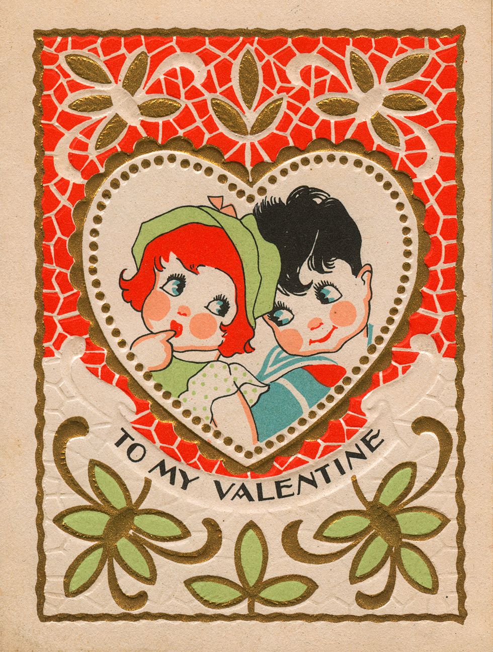 a vintage valentine with a boy and girl