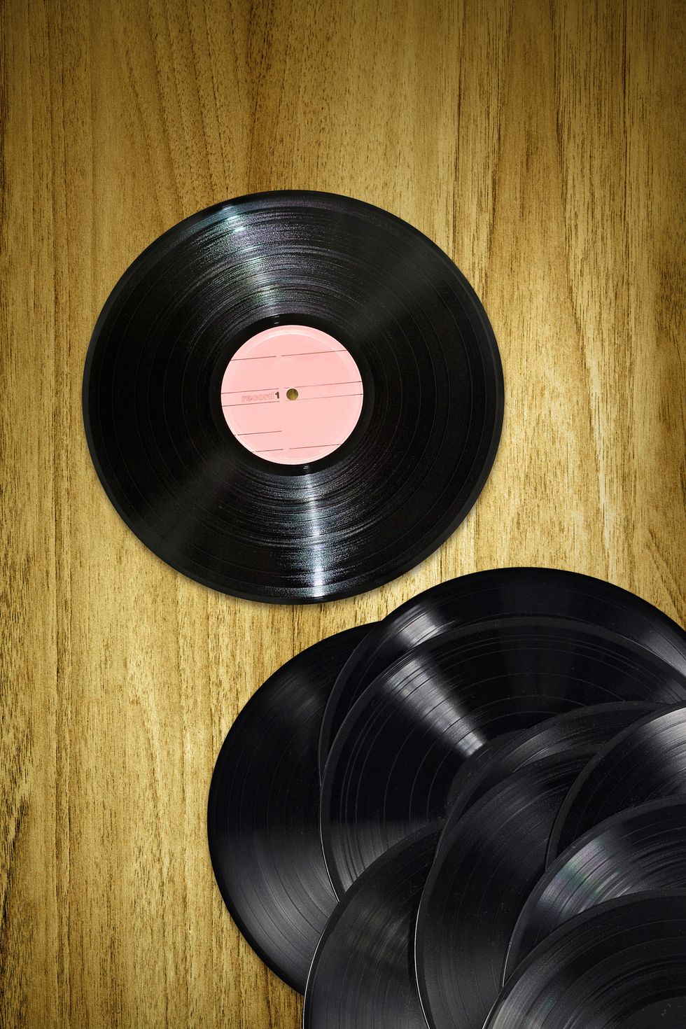 Vinyl records on desk