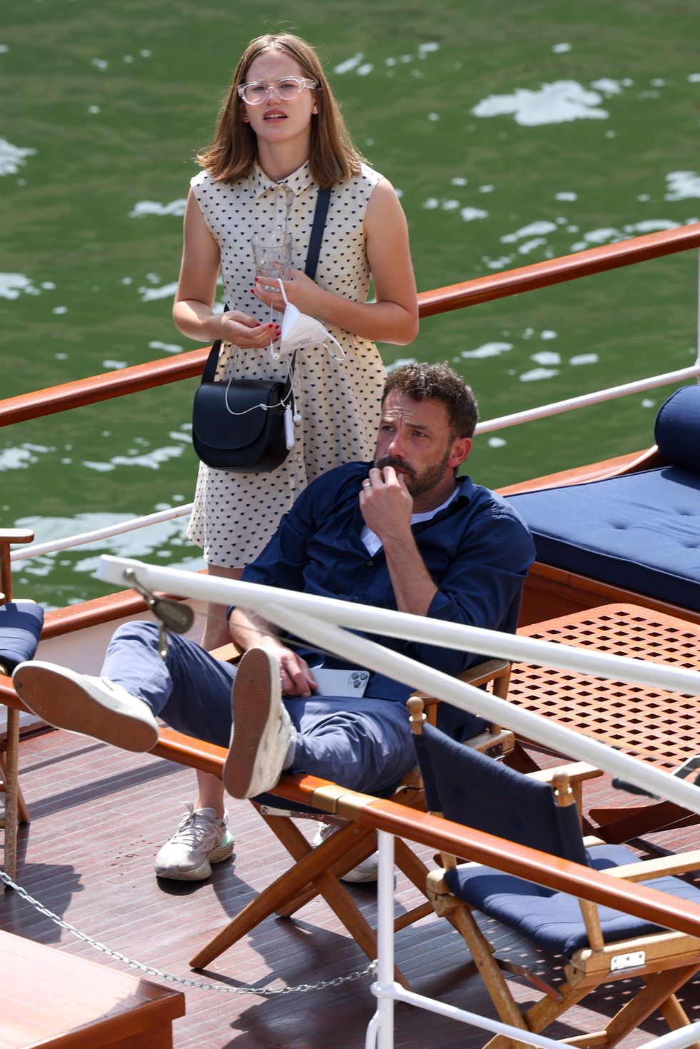 paris, france   july 23 violet affleck and ben affleck take a cruise on the river seine with jennifer lopez not pictured on july 23, 2022 in paris, france photo by pierre suugc images