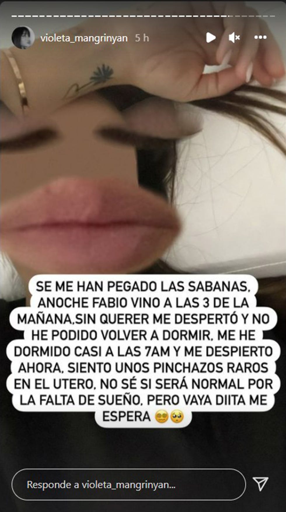 violeta mangriñán, preocupada por un dolor "raro" en pleno embarazo