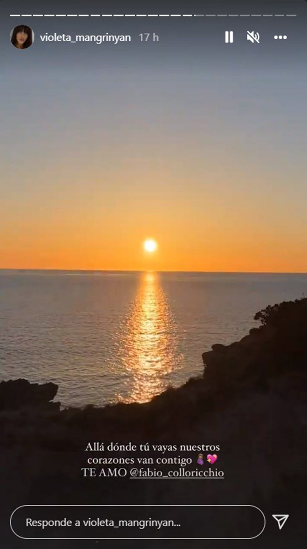 violeta mangriñán manda un bonito mensaje desde ibiza a fabio colloricchio