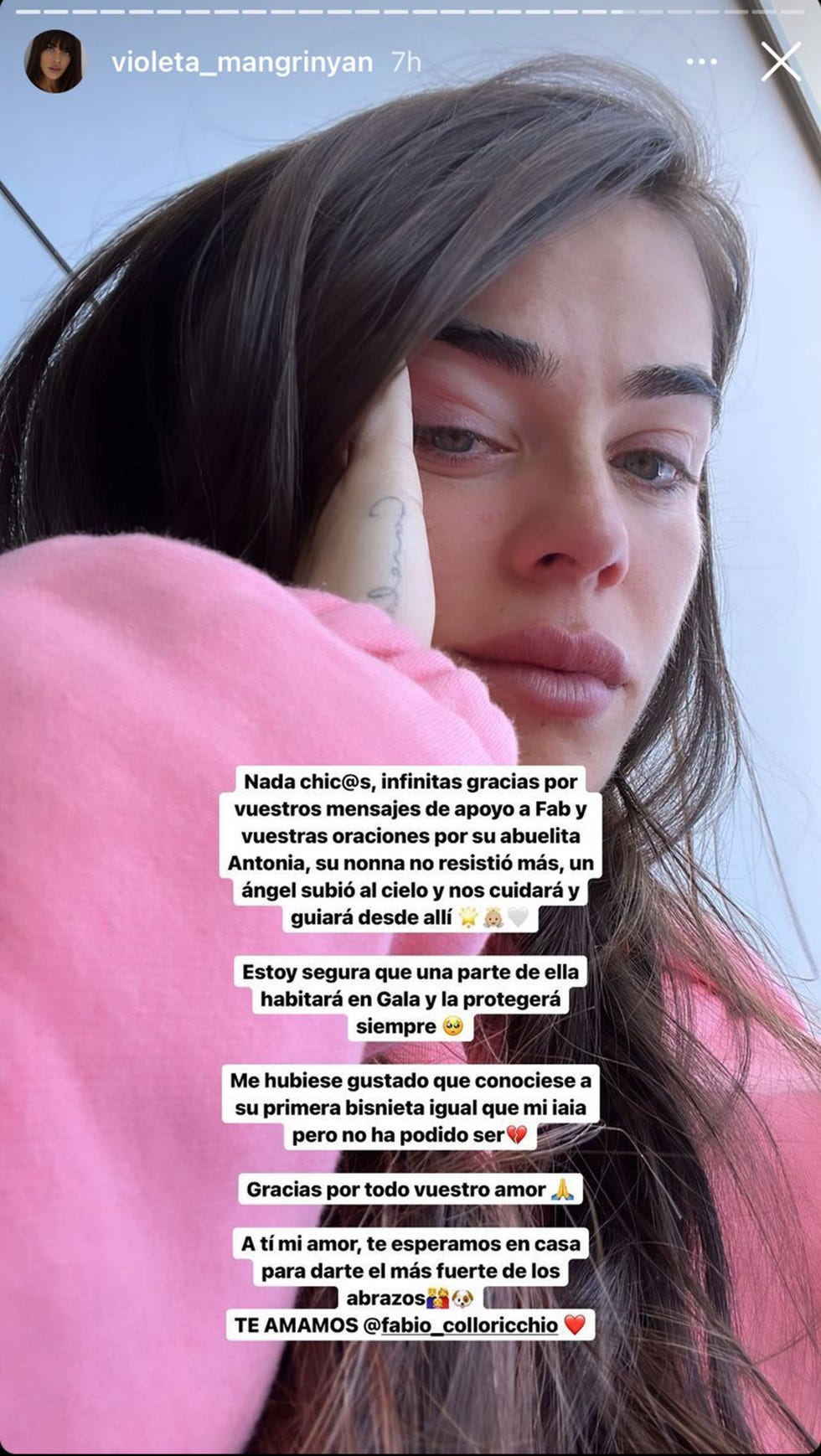 violeta mangriñán y fabio colloricchio lloran la muerte de la abuela de fabio, antonia