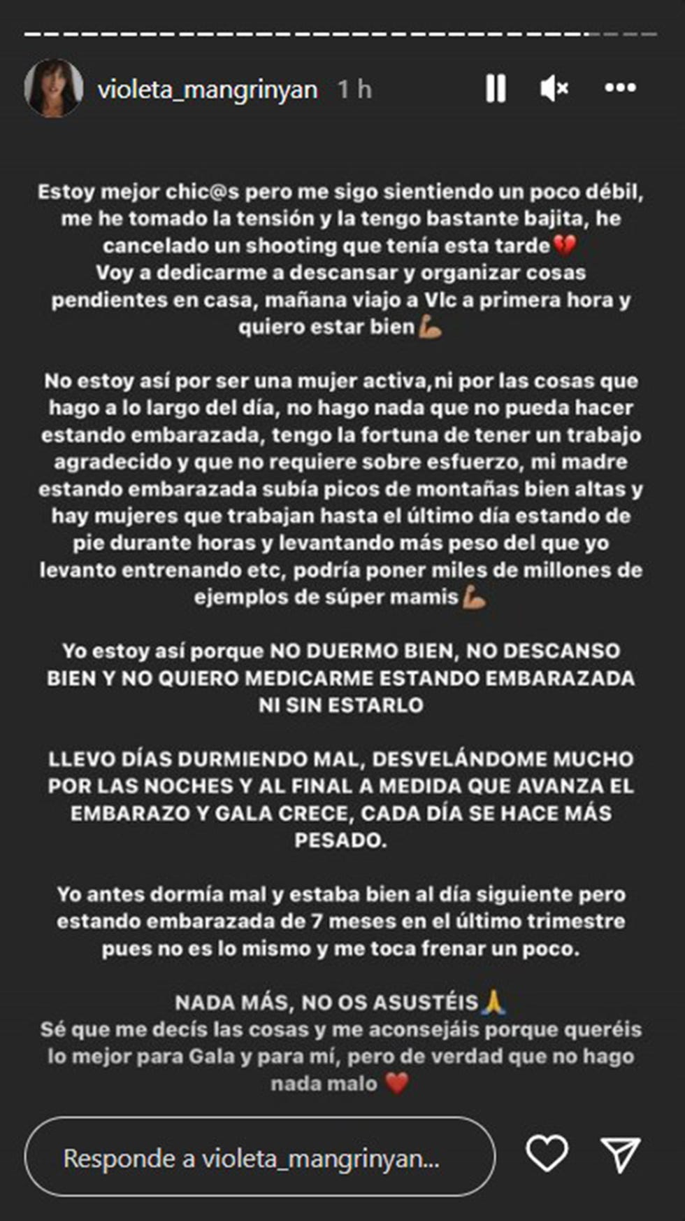 violeta mangriñán cuenta su problema de salud durante el embarazo a una semanas de dar a luz