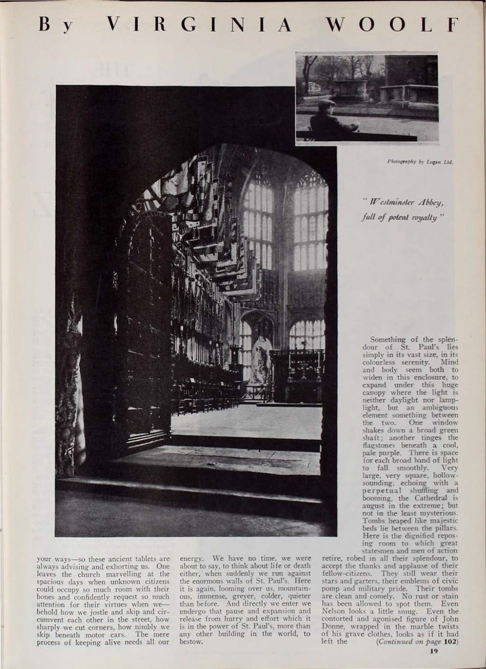 text article featuring a discussion by virginia woolf on westminster abbey