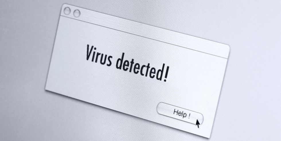 Virus warning on computer screen